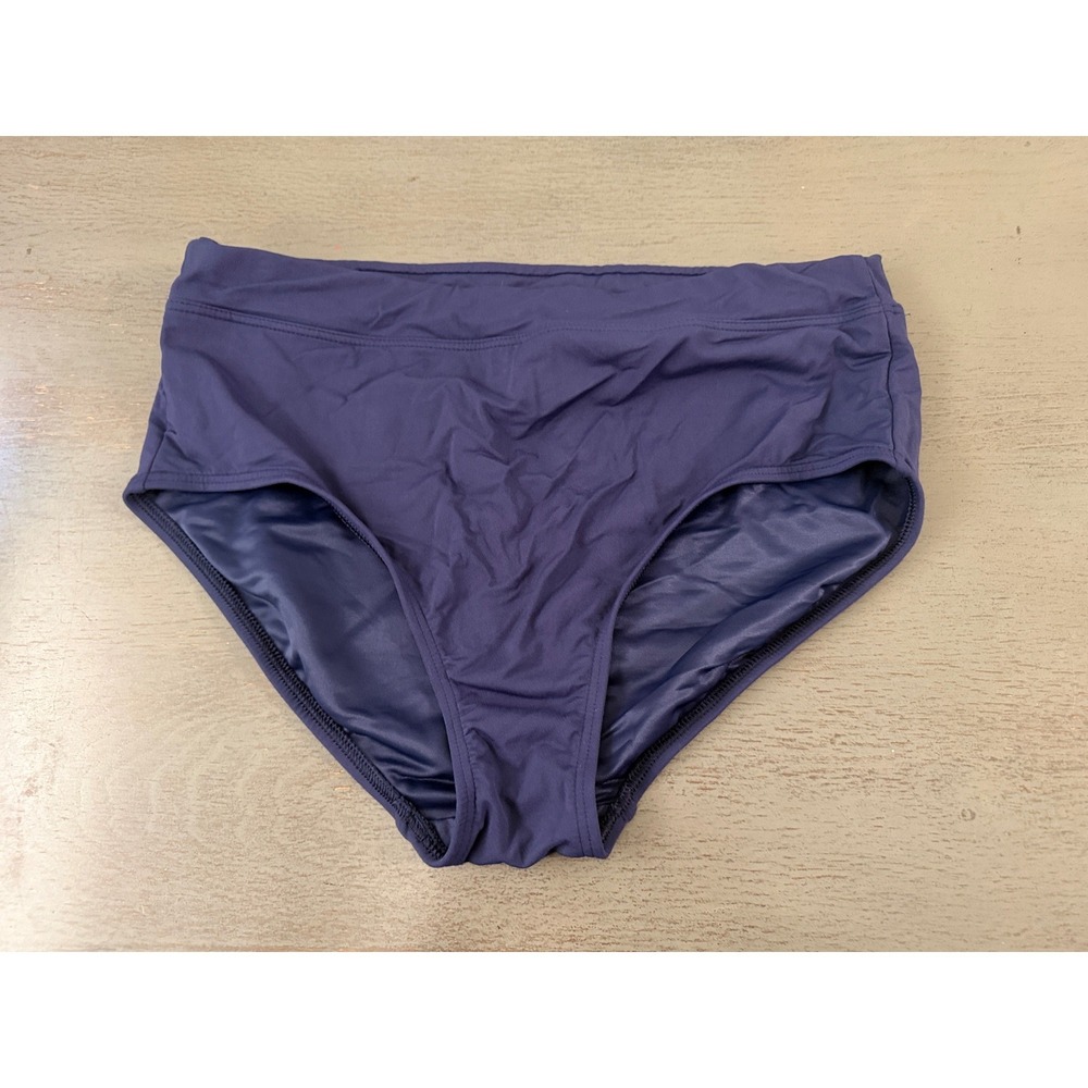 Lands End Navy Blue High Waist Bikini Bottom Swim Brief Size 12 RN 62830